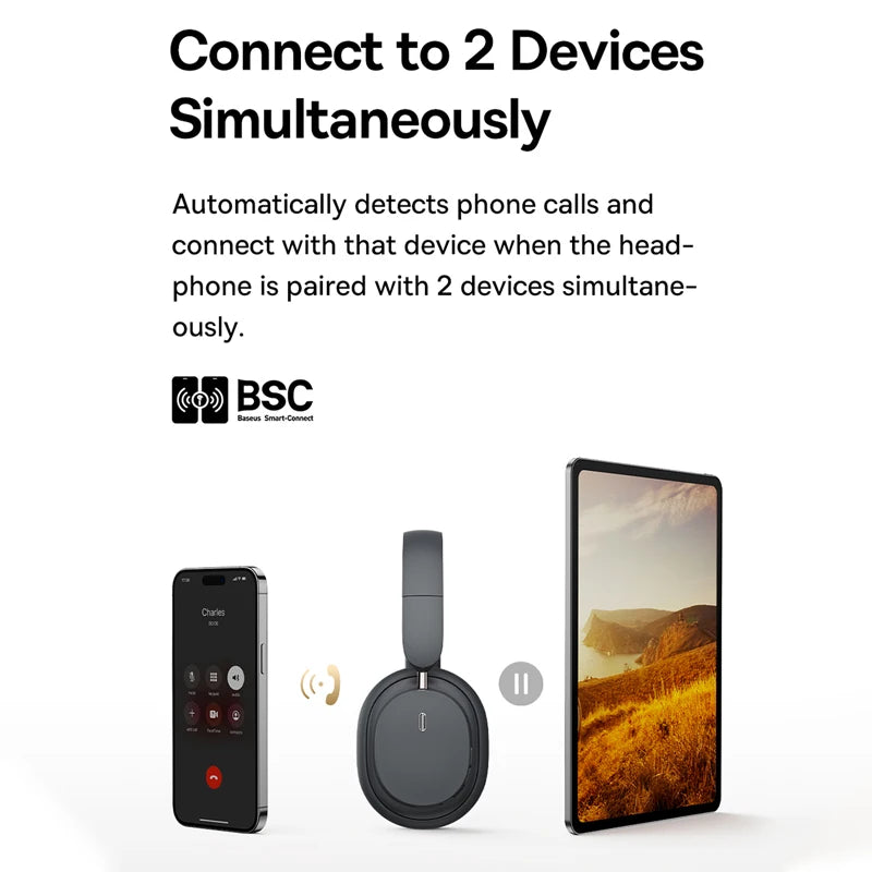 Baseus Bowie D05 Wireless Headphones with 3D Spatial Audio, Bluetooth 5.3, 40mm Drivers, Foldable Over-Ear Design, 70 Hours Battery Life