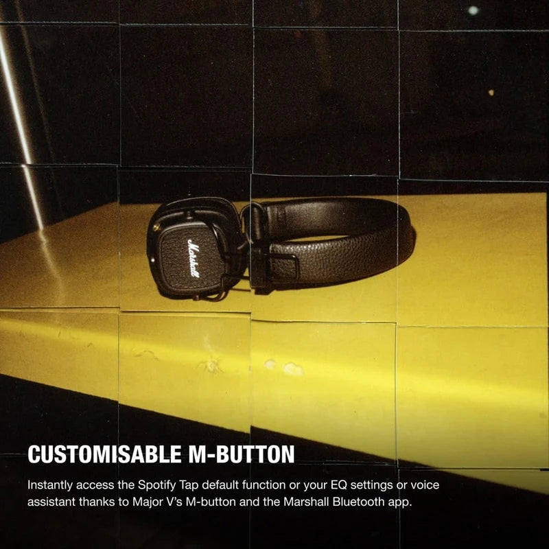 Marshall Major V5 Wireless Bluetooth Headphones with Microphone, Foldable Retro Design, Compatible with Bluetooth App