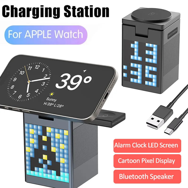 6-in-1 Magnetic Wireless Charging Stand with Bluetooth Speaker and Alarm Clock for MagSafe 