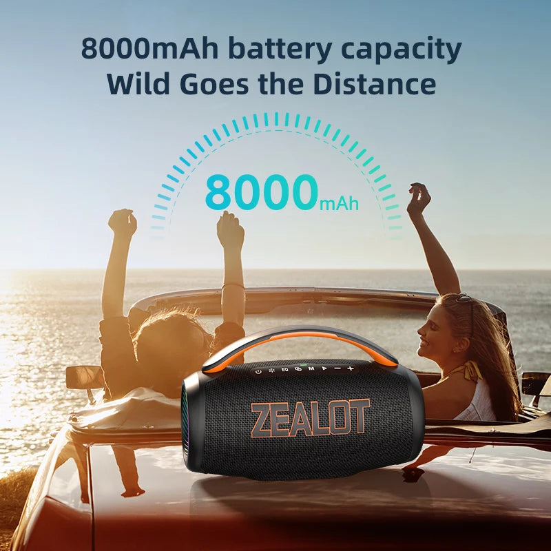 Zealot P12 60W Portable Bluetooth Speaker with IPX6 Waterproofing, Ergonomic Handle, Adjustable Lighting, TF and USB Connectivity