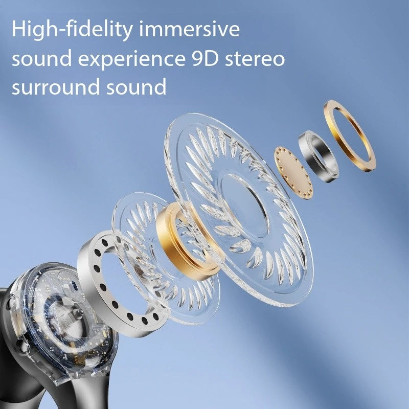  Wireless Bone conduction Earphones Digital Display with Soft Silicone Ear Clips, Noise Reduction, and High-Definition Sound for Sports