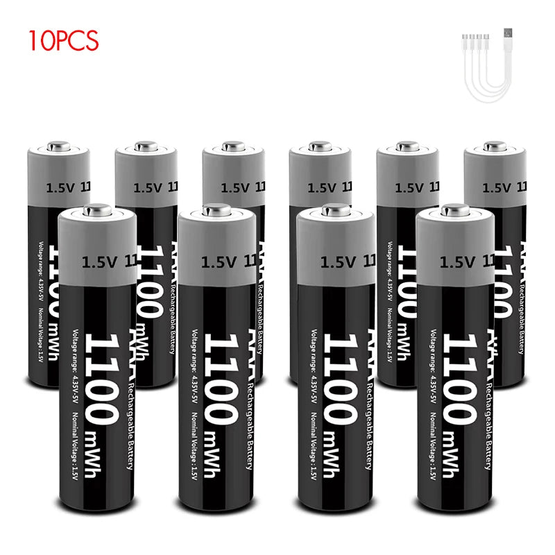 AAA and AA Rechargeable Batteries USB Lithium-Ion 3400Mwh 1.5V AA Rechargeable Batteries+1100Mwh 1.5V AAA Battery