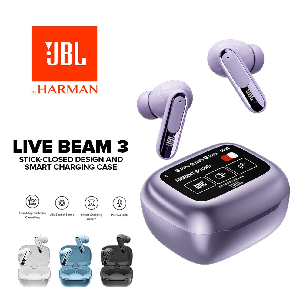 JBL LIVE BEAM 3 True Wireless In-Ear Headphones - Hi-Fi Stereo Bluetooth with Noise Cancellation for Sports and Gaming