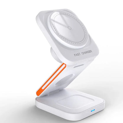 30W 3-in-1 Foldable Fast Magnetic Wireless Charging Station for iPhone 15/14/13/12, Apple Watch Series 8/7/6, and AirPods Pro