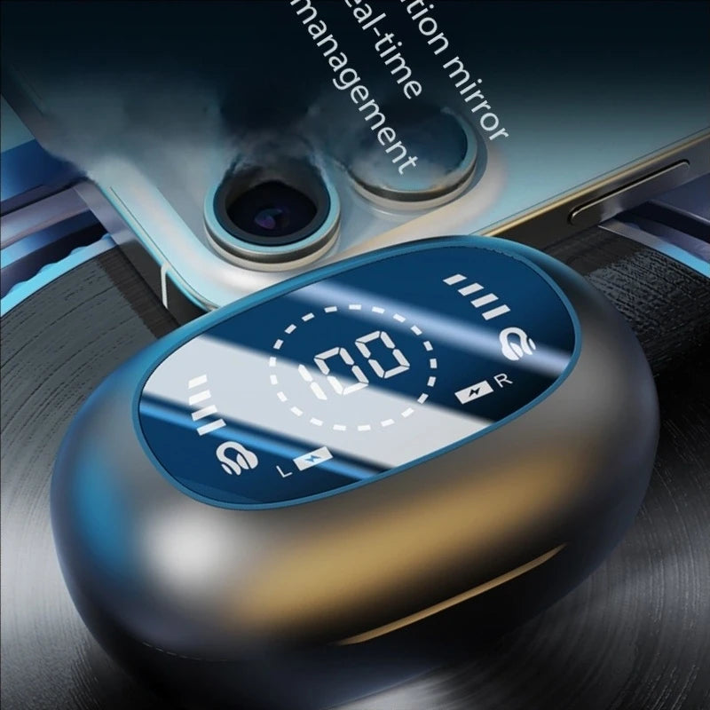  Wireless Bone conduction Earphones Digital Display with Soft Silicone Ear Clips, Noise Reduction, and High-Definition Sound for Sports