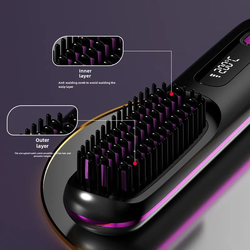 Portable Hair Straightening Comb with Anti-Scald Technology and Cordless USB Charging