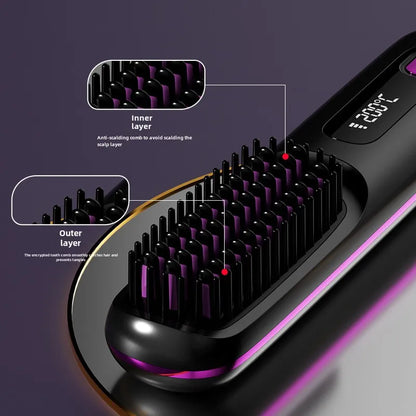 Portable Hair Straightening Comb with Anti-Scald Technology and Cordless USB Charging