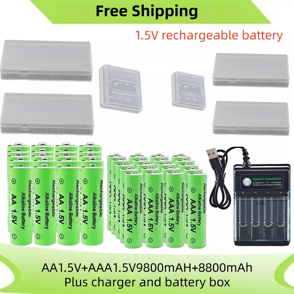 AA and AAA Rechargeable Battery 1.5V AA 9800Mah+Aaa 8800Mah+Charger for Computer Clock Radio Video Game Digital Camera AA AAA