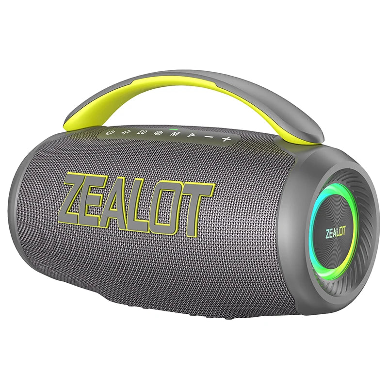 Zealot P12 60W Portable Bluetooth Speaker with IPX6 Waterproofing, Ergonomic Handle, Adjustable Lighting, TF and USB Connectivity