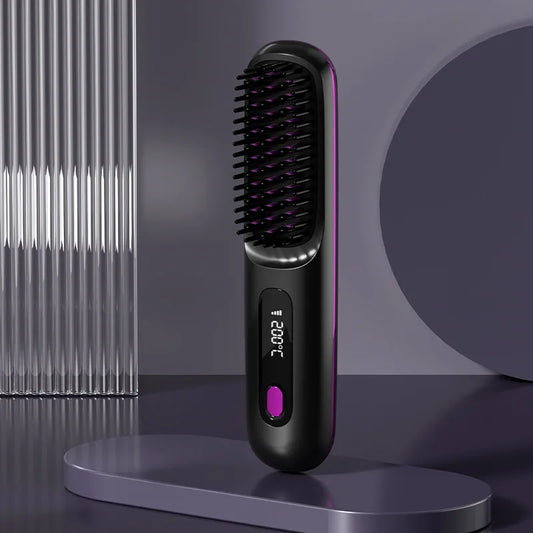 Portable Hair Straightening Comb with Anti-Scald Technology and Cordless USB Charging