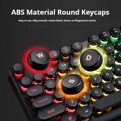 GX330 Retro Punk Wired Gaming Keyboard with RGB Backlighting, 104 Round Keycaps for Windows Laptops and PCs - Black