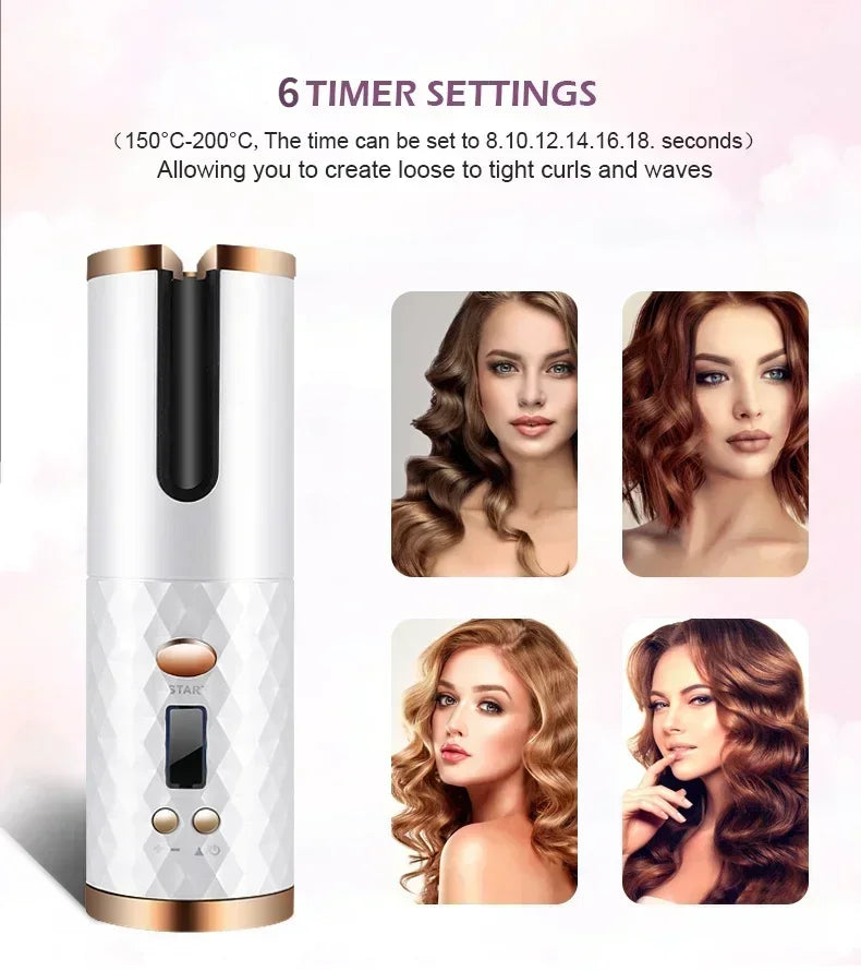 Wireless Automatic Hair Curler with Anti-Scald Technology USB Charging,