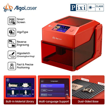 PIXI Entry-Level Mini DIY Laser Engraver - Enclosed Portable 3W, 5W, and 10W Diode Smart Laser Marker for DIY Cutting and Engraving