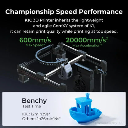 Creality K1C 3D Printer with 600mm/s Speed, AI Camera, Stable Frame, Auto Leveling, and Dual Fan Direct Cooling Extruder