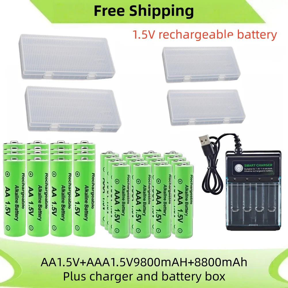 AA and AAA Rechargeable Battery 1.5V AA 9800Mah+Aaa 8800Mah+Charger for Computer Clock Radio Video Game Digital Camera AA AAA