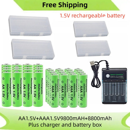 AA and AAA Rechargeable Battery 1.5V AA 9800Mah+Aaa 8800Mah+Charger for Computer Clock Radio Video Game Digital Camera AA AAA
