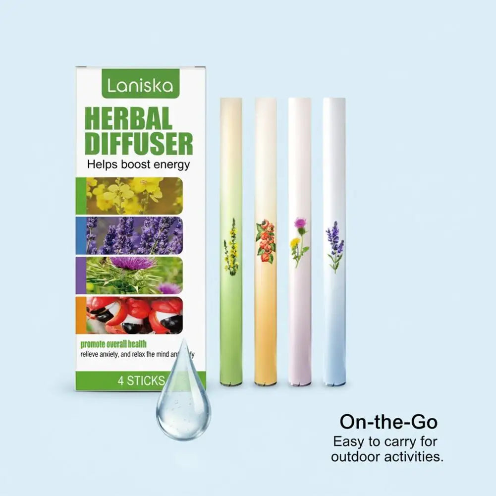 Laniska Herbal Diffuser Energy Boosting Aromatherapy Sticks - 4 Pack with Orangutan Mullein for Enhanced Breathing and Freshness