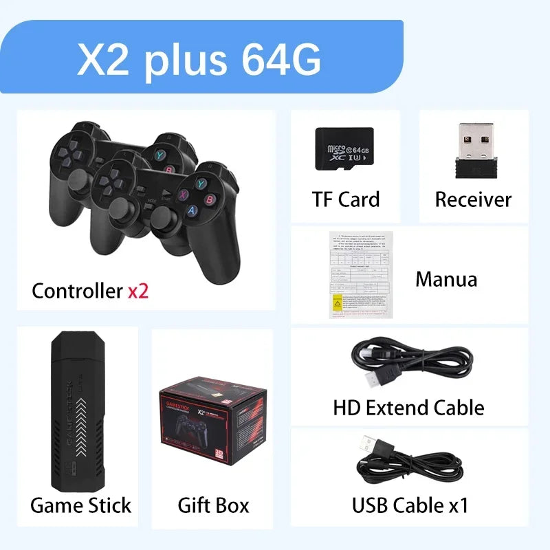 X2 Plus Retro Video Game Console with GD10 Pro Stick - 64GB/128GB/256GB Storage, 50,000 Games, 4K 3D HD Support, Wireless Controller