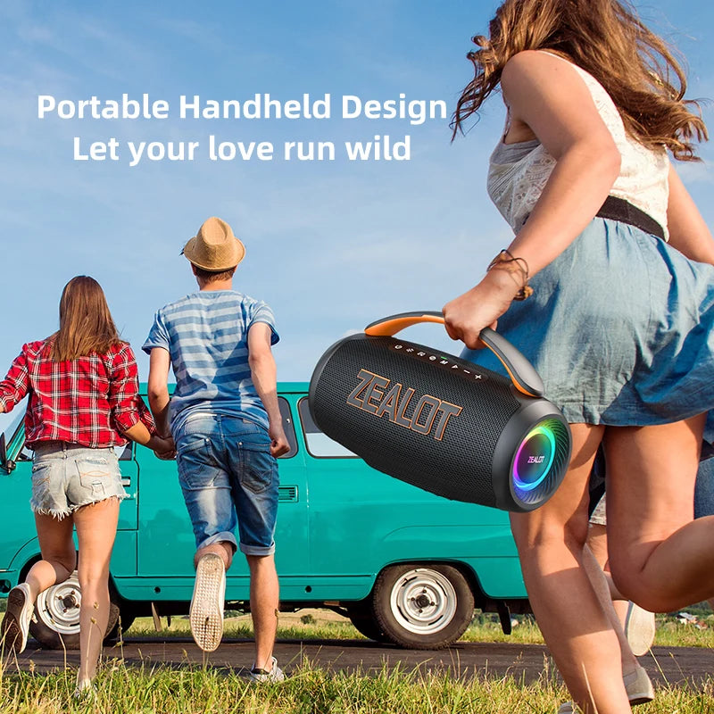 Zealot P12 60W Portable Bluetooth Speaker with IPX6 Waterproofing, Ergonomic Handle, Adjustable Lighting, TF and USB Connectivity