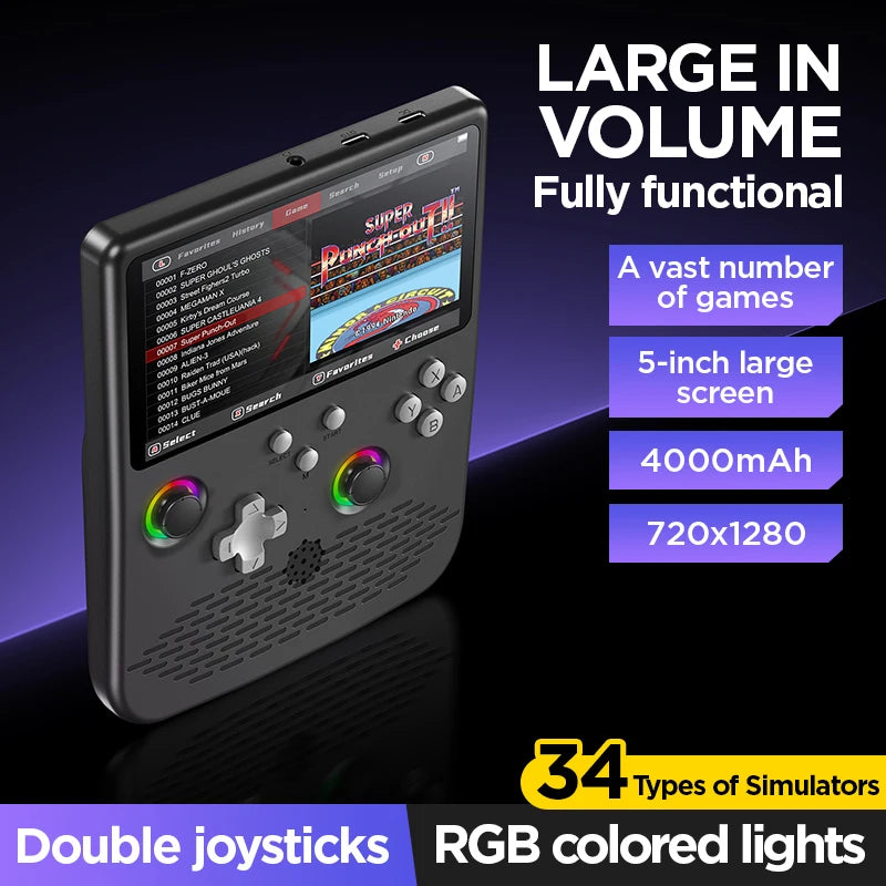 Open-Source H5 Handheld Game Console with Dual Joysticks and 5-Inch IPS High-Definition Display - Mini Nostalgic Arcade Experience