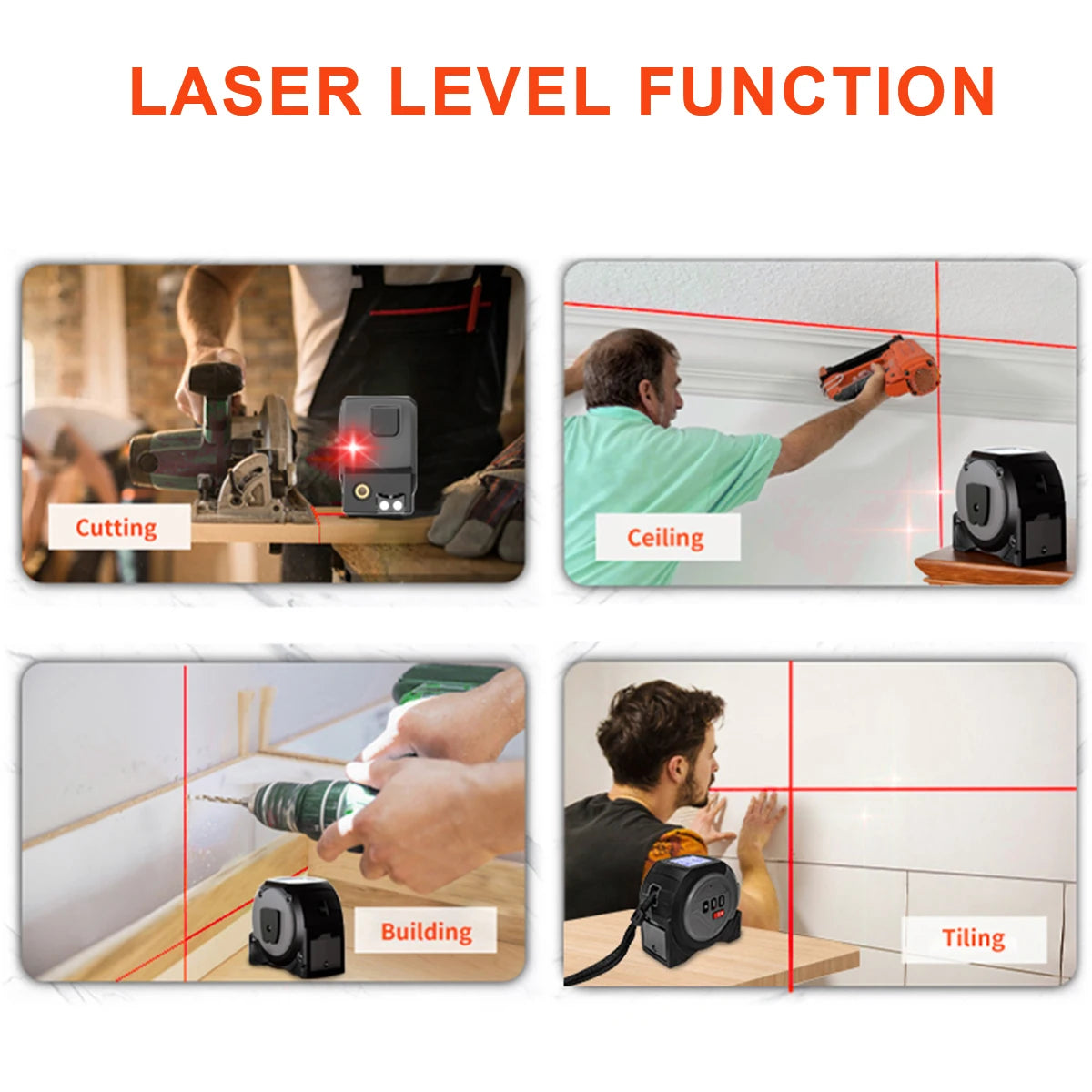 3-in-1 Laser Rangefinder with 5M Tape Measure and Handheld Laser Meter for Accurate Measurements and Cross Line Laser Level