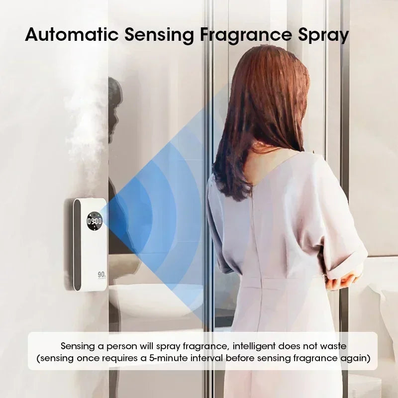 Wall-Mounted Aromatherapy Diffuser with Body Sensor, Deodorization Features, and Integrated Clock Light