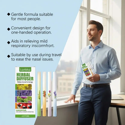 Laniska Herbal Diffuser Energy Boosting Aromatherapy Sticks - 4 Pack with Orangutan Mullein for Enhanced Breathing and Freshness