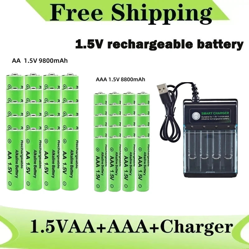 AA and AAA Rechargeable Battery 1.5V AA 9800Mah+Aaa 8800Mah+Charger for Computer Clock Radio Video Game Digital Camera AA AAA