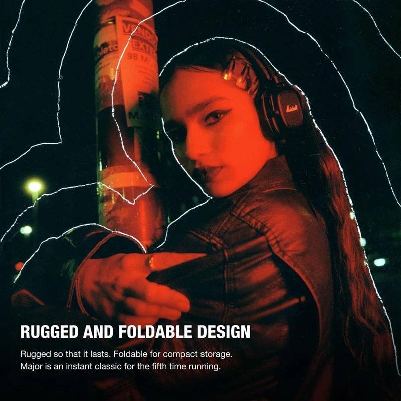 Marshall Major V5 Wireless Bluetooth Headphones with Microphone, Foldable Retro Design, Compatible with Bluetooth App