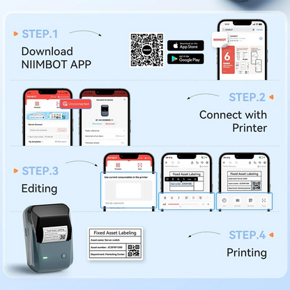 Nimbot B1 Portable Thermal Label Printer - 2 Inch Adhesive Sticker Maker with Bluetooth Connectivity for Smartphones and PCs