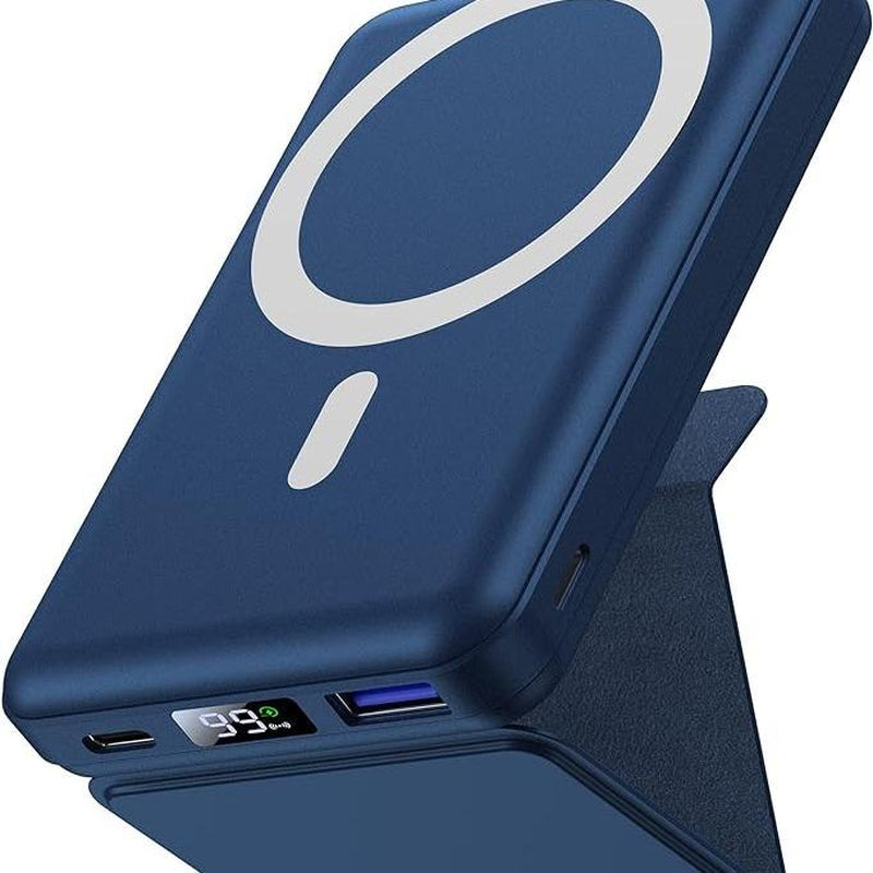 Wireless Charging Power Bank, 10000 Mah Power Bank with Folding Stand and USB-C Cable LED Display, Magnetic Power Bank 22.5W PD Fast Charging for Iphone