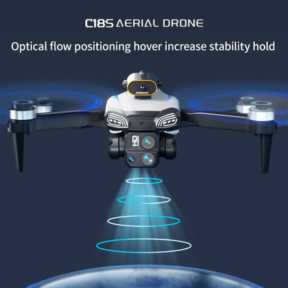 Aerial Drone 2025 C18S Pro with 4K UHD EIS Camera GPS 5G Wifi FPV Brushless Motors Optical Flow Smart Obstacle Avoidance Auto Return 360° Stunt Roll Dual Batteries