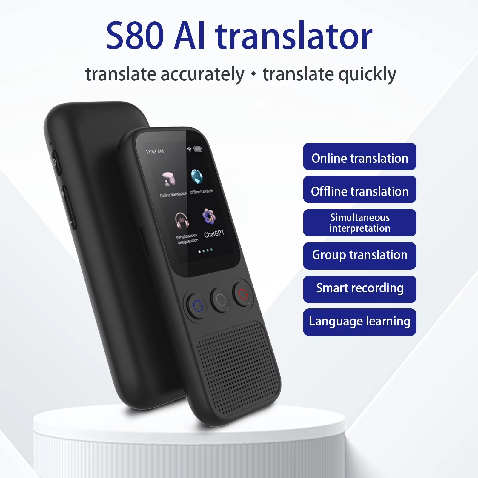 S80 AI Language Translator Device - Voice Translation in 138 Languages, 17 Offline Capabilities, and Simultaneous Interpretation