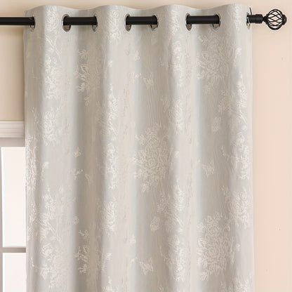 1pc Full Blackout Orange And Beige Peony Laminated Light Luxury Draping Three-Dimensional Perforated Curtains