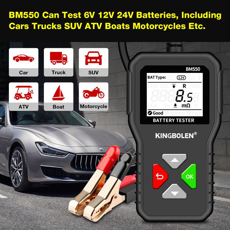 KINGBOLEN BM550 Automotive Battery Tester 6V 12V 24V Car Truck Motorcycles Boats Vehicle Battery Analyzer 100-2000 CCA