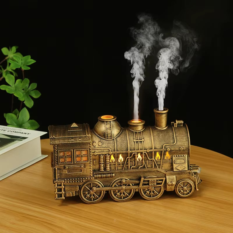 Vintage Train Locomotive Aroma Diffuser and Humidifier with Jellyfish Smoke Ring for Essential Oil Aromatherapy