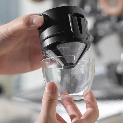 Portable Hand-Brewed Coffee Filter Cup Stainless Steel Folding Ear Filter Drip-Free Coffee Filter Cup with Bottom Tray