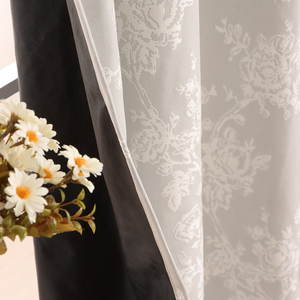 1pc Full Blackout Orange And Beige Peony Laminated Light Luxury Draping Three-Dimensional Perforated Curtains