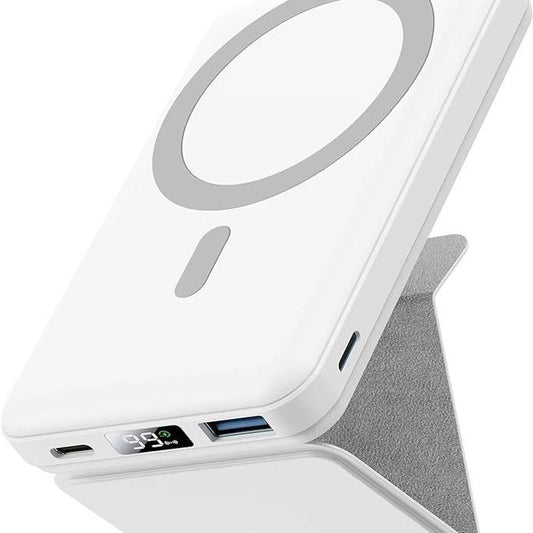 Wireless Charging Power Bank, 10000 Mah Power Bank with Folding Stand and USB-C Cable LED Display, Magnetic Power Bank 22.5W PD Fast Charging for Iphone