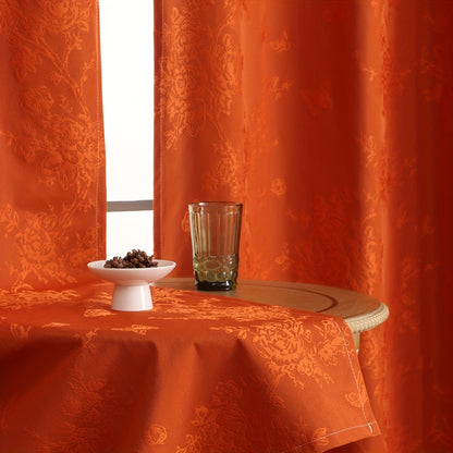 1pc Full Blackout Orange And Beige Peony Laminated Light Luxury Draping Three-Dimensional Perforated Curtains