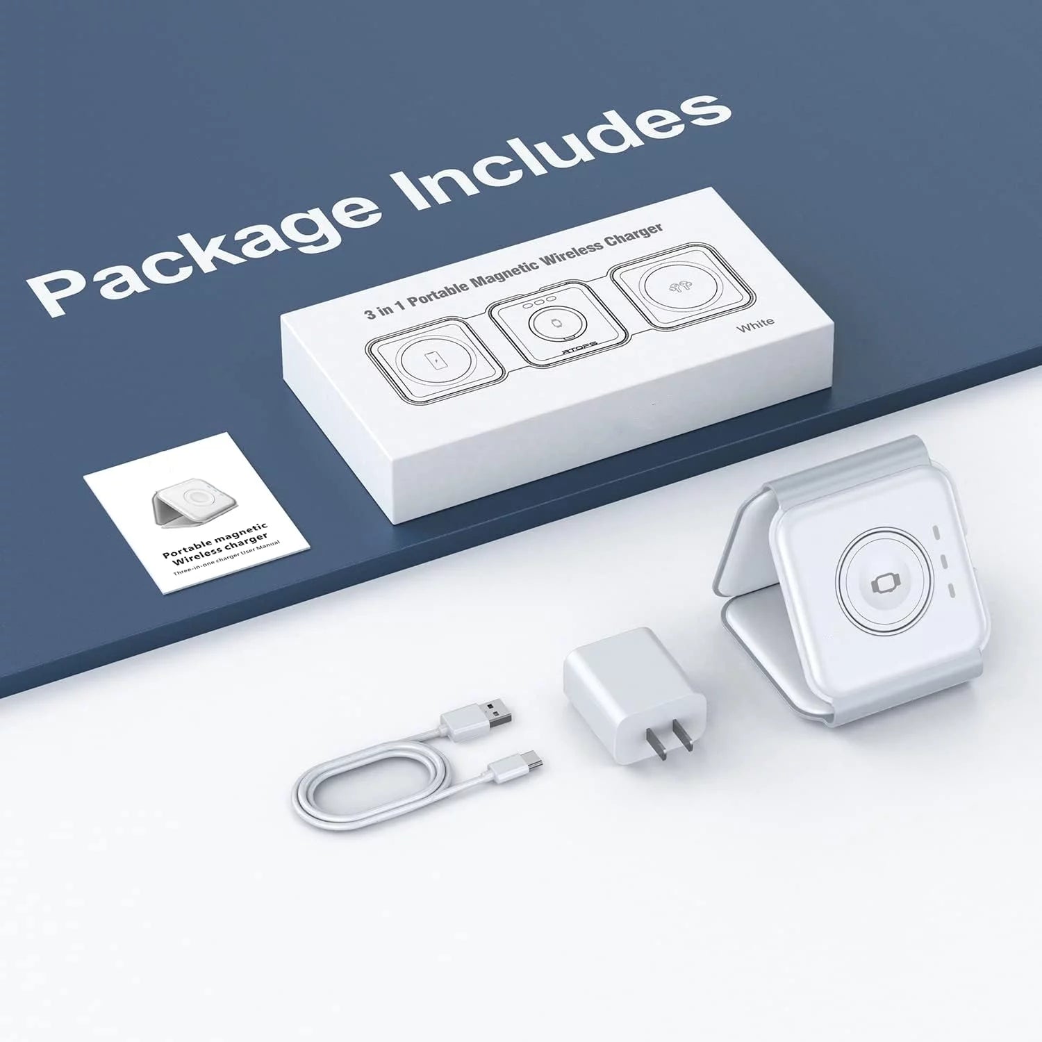 3-In-1 Wireless Charger, Magnetic Foldable Design Charging Station Compatible with Multiple Devices Including Iphone 17/16/15/14/13 Series, Airpods 4/3/Pro, and Iwatch