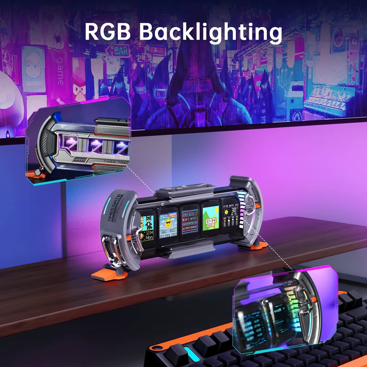 Divoom Times Gate Cyberpunk Gaming Digital Clock with Smart App Control, Wi-Fi Connectivity, and RGB LED Display