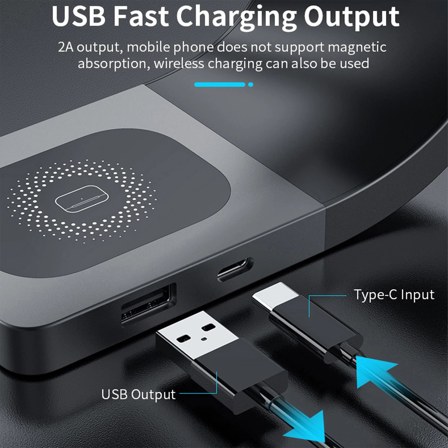 4-in-1 Wireless Charging Station with Metal Shell and Magnetic Fast Charging - 15W Output