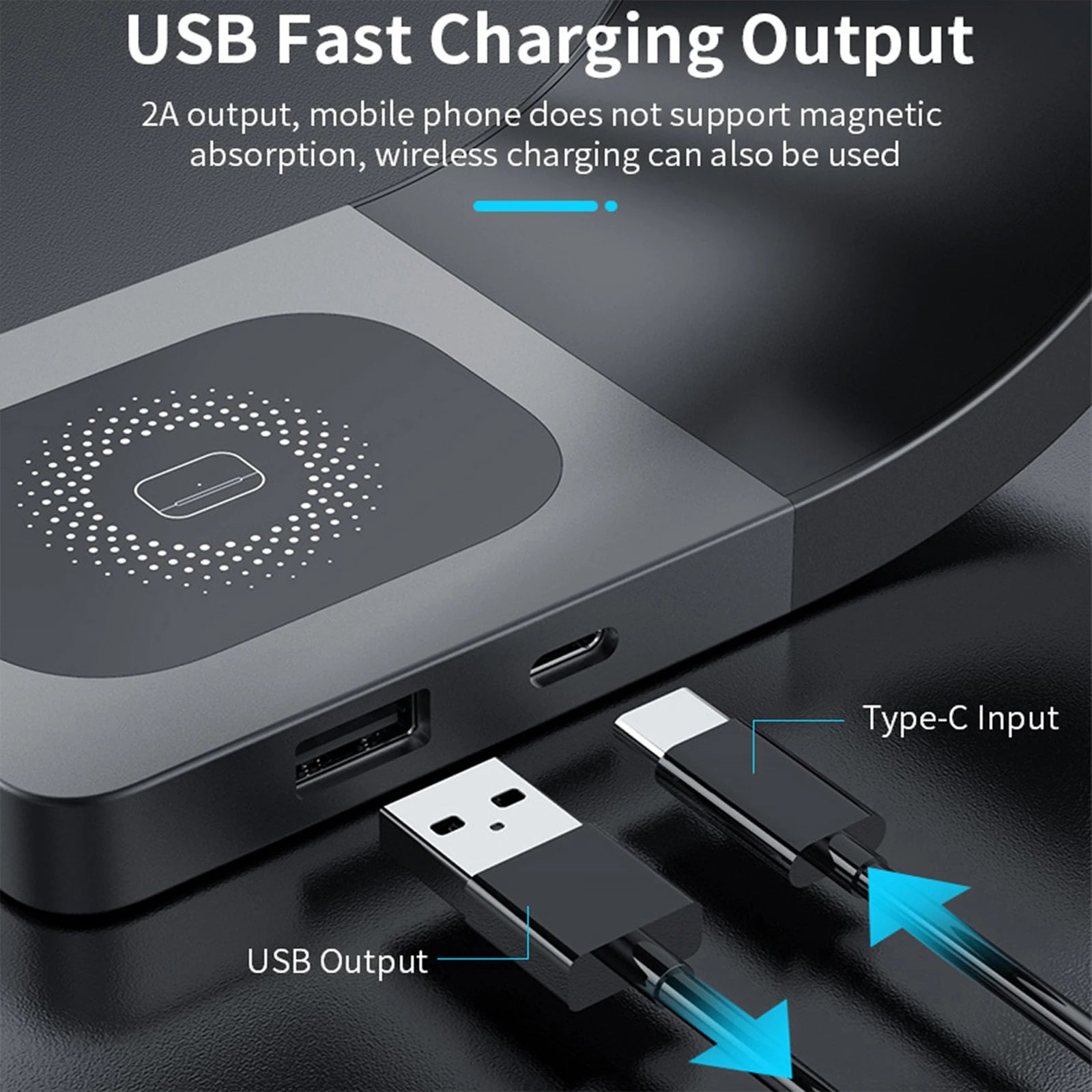4-in-1 Wireless Charging Station with Metal Shell and Magnetic Fast Charging - 15W Output