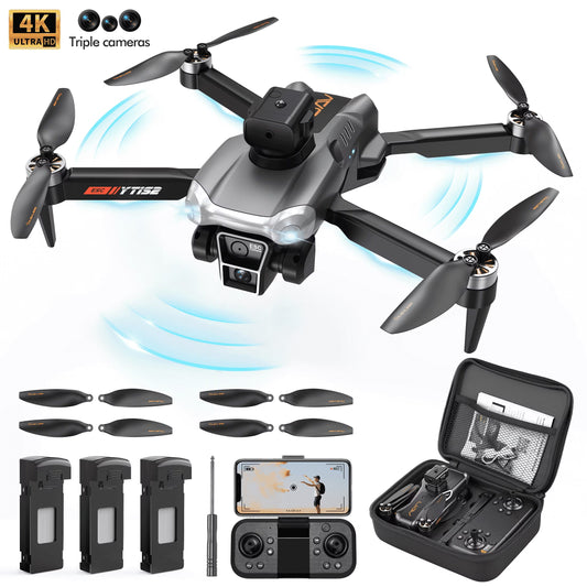Drone with Camera for Kids Adults 4K,  RC Drones Foldable Fpv Quadcopter for Beginners with 3 Cameras & Batteries, LED Lights