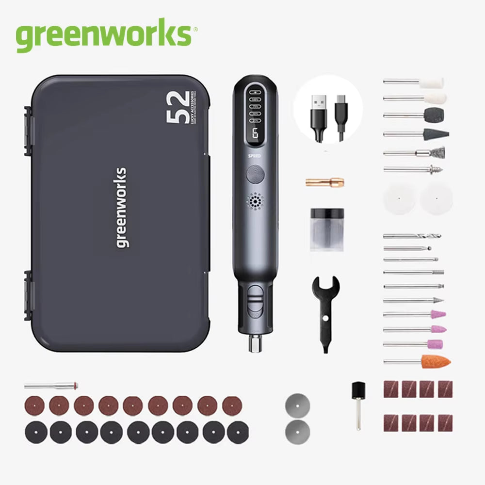 Greenworks 8V Cordless Mini Engraving Grinder with 52 Accessories, 80W Variable Speed Electric Engraving Tool, Lithium Battery