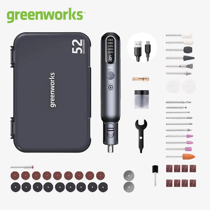 Greenworks 8V Cordless Mini Engraving Grinder with 52 Accessories, 80W Variable Speed Electric Engraving Tool, Lithium Battery