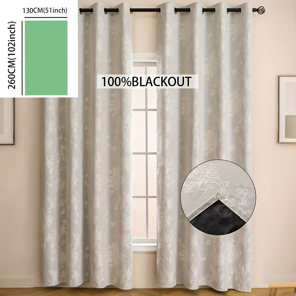 1pc Full Blackout Orange And Beige Peony Laminated Light Luxury Draping Three-Dimensional Perforated Curtains