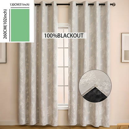 1pc Full Blackout Orange And Beige Peony Laminated Light Luxury Draping Three-Dimensional Perforated Curtains