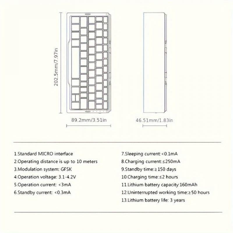 Mini Wireless Keyboard Super Mini Wireless Keyboard - Rechargeable, Foldable Design, Suitable for Android/Windows Tablets and Smartphones, Supports Simultaneous Connection to 3 Devices